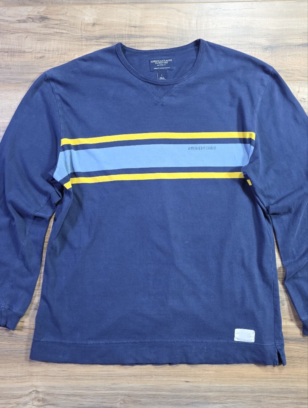 American Eagle Y2K Striped Long Sleeve Shirt Mens L Navy Blue Yellow